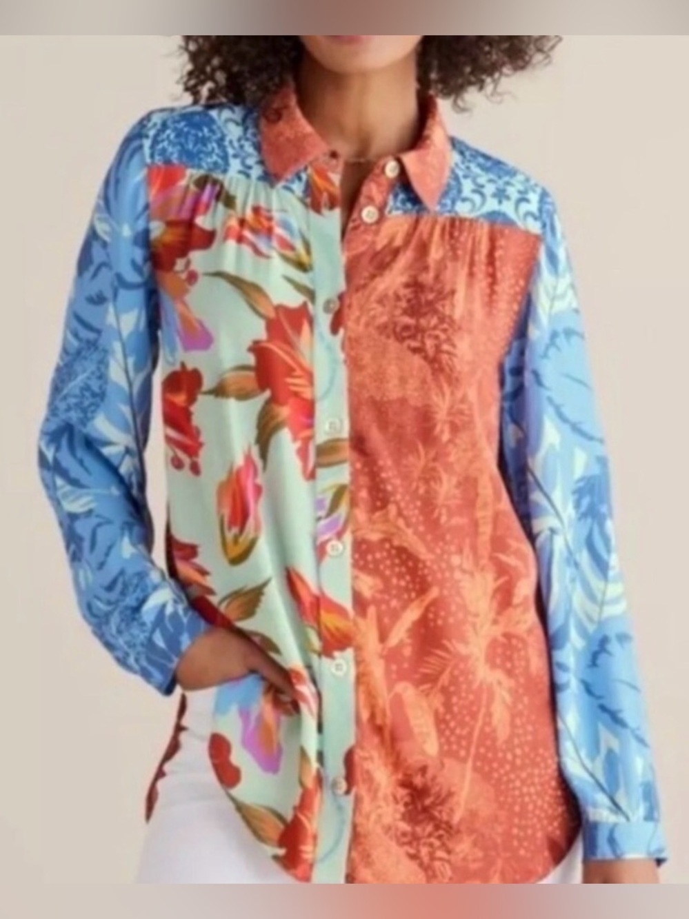 Soft Surroundings Hermosa Tunic Blouse bohemian patchwork GUC small